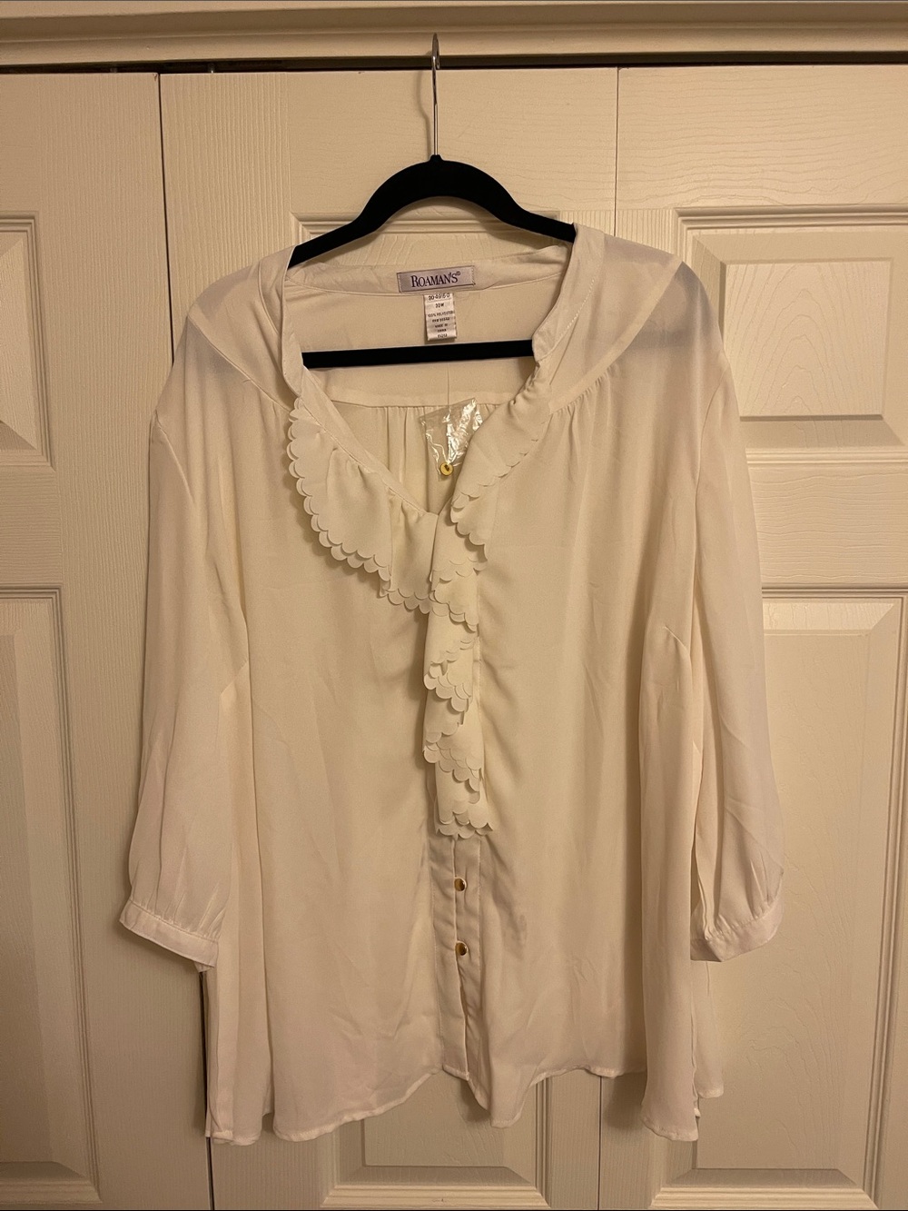 Roaman's Cream Scalloped Ruffle Blouse